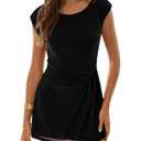 Wenrine Womens Summer Mesh Mini Dress Cap Sleeve Crewneck Casual Ruched Slim Fit Club Party Dresses Size S