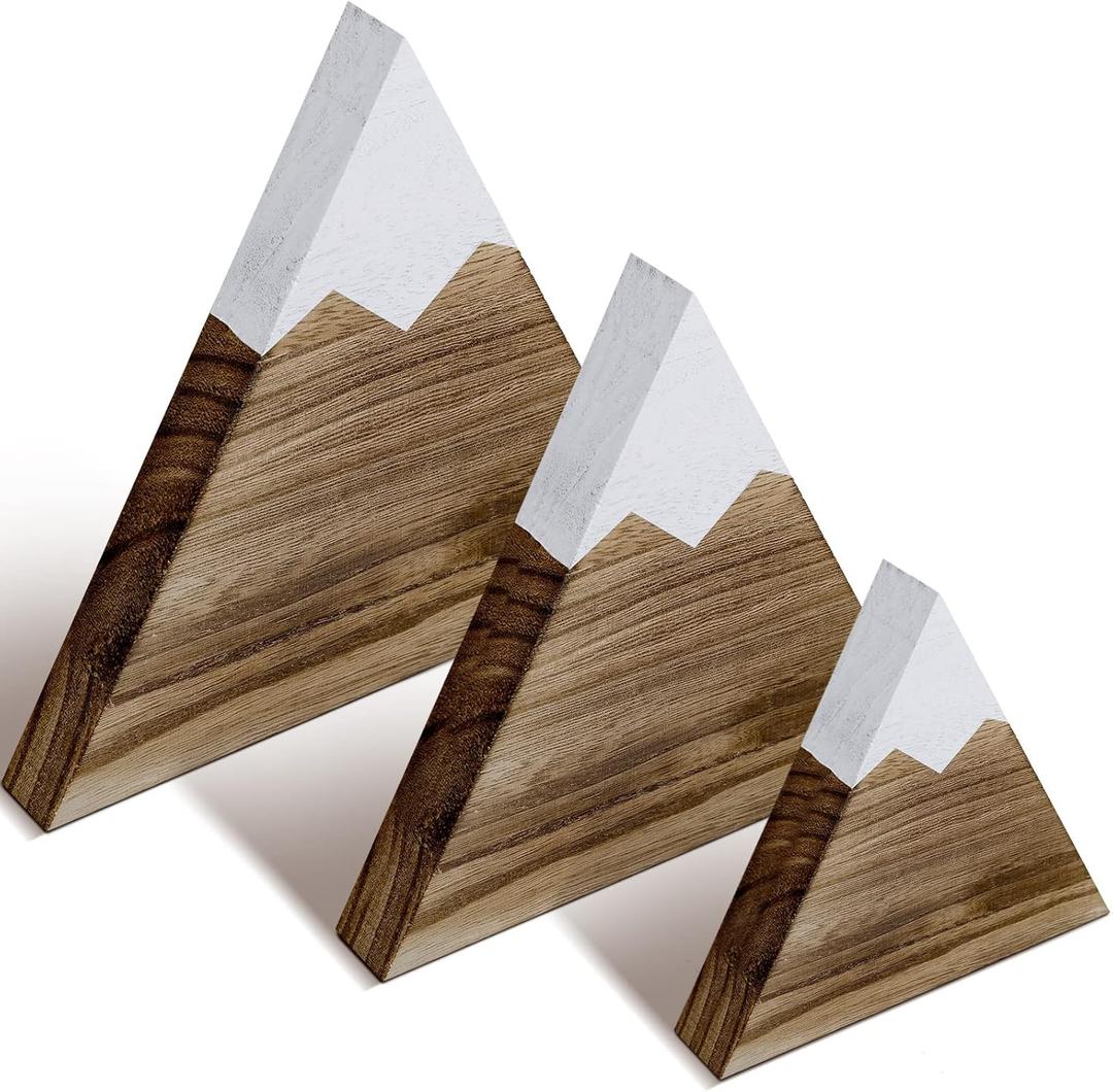 Maitys 3 Pcs 3 Size Mountain Shelf Decor Mountain Wooden Sign Farmhouse Wood Adventure Sign Woodland Nursery Decor Travel Table Centerpiece for Home(Dark Brown)