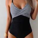 B2prity Women's One Piece Swimsuits Tummy Control Front Cross Bathing Suits Tie Back Slimming V Neck Swimwear (M)
