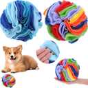 2 Packs Snuffle Ball for Dogs - Sniffle Interactive Treat Ball, Stress Relief, Slow Feeder, Puzzle Toy for Small Medium Dogs Cats, Soft Polar Fleece, Rainbow & Ocean Blue, 5.9 Inches
