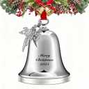 Christmas Bell Ornament 2025, Angel Sleigh Bell, Home Bells Decor Silver Decorative Bell for Tree (Silver Merry Christmas)