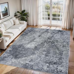 6x9 Area Rugs for Living Room Rug Washable: Abstract Rug for Dining Room Bedroom Carpet Non Slip 6 by 9 Indoor Modern Nursery Home Office Black