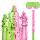Witch Castle Pinata with Blindfold Stick Fillable for Candy and Treats Pink and Green Witch and Princess Pinata Hanging Birthday Party Decorations Wicked Party Supplies