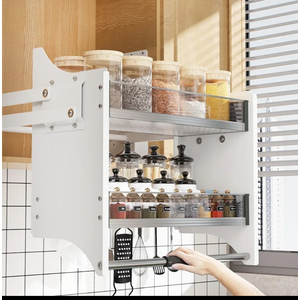 22-35.8 Inch Pull Down Shelf for Kitchen Upper Cabinet, 2-Tier Pull Down Cabinet Organizer, 33.8-35.8 Inch Width, White