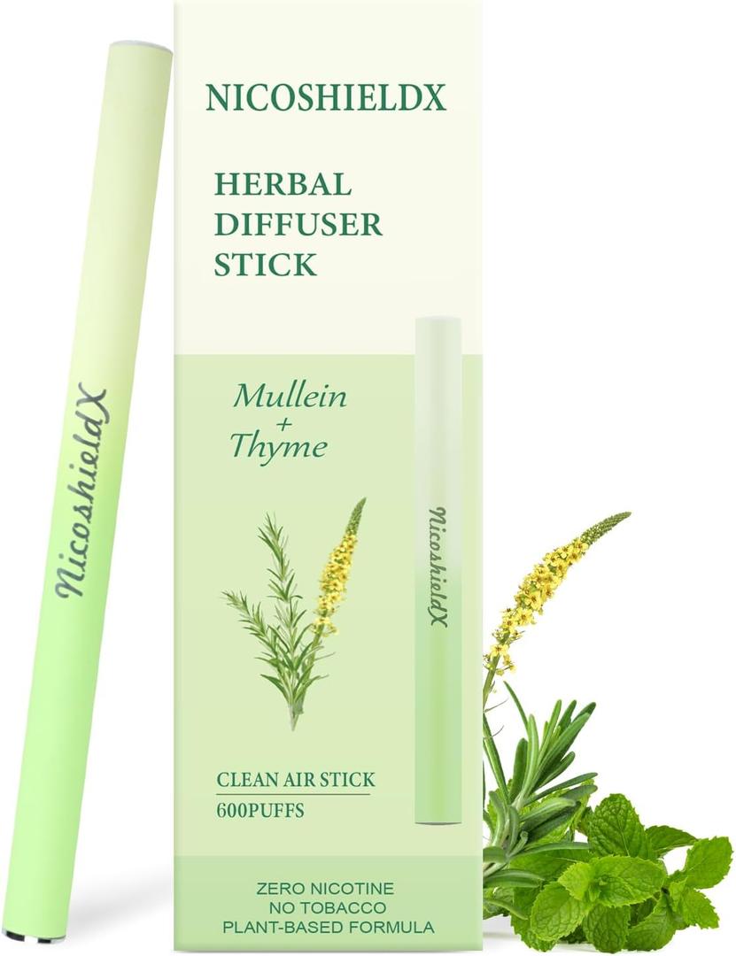 Herbal Diffuser Stick - Non Electric - Plant-Based Lifestyle Tool with Mullein, Thyme & Mint for Lung Cleasing Refreshing Oral Comfort, Up to 600 Uses