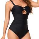 Smismivo Vintage Cutout One Piece Swimsuits for Women Tummy Control|Modest Full Coverage Bathing Suit Long Torso Swim Suits Flattering Slimming Swimwear for Curvy Beach Pool Vacation Black M (Black, M)