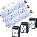 Replacement Parts for Bissell CrossWave Vacuum Cleaner, 3 Pack 1868 CrossWave Multi-Surface Brush Rolls + 3 Pack 1866 Vacuum Filters, Vacuum Attachments Compare to Part 1608683, 160-8683, 1608684 (BLUE)