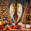 2 x 1 Pcs Christmas Angel Wing Door Sign Wooden Angel Wing Hanging Signs Christmas Winter Decorative in Memory Porch Decor for Wall Plaque for Xmas Home Wall Window Decor