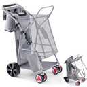 DoubleFill Beach Cart with Big Wheels for Sand, Foldable Beach Wagon Buggy with Surfboard Holder, Removable Tote and Aluminum Frame, Wide Wheel for Chairs, Cooler, Camping, Picnic Outdoor(Grey)