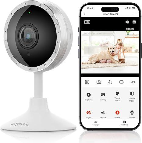 ARPHA 2K Indoor Security Camera, WiFi Pet Camera for Home Security with PIR Human Detection, Sound Detection, Night Version Two-Way Talk, Support TF Card & Cloud Storage