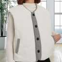 Women's Fall Reversible Vests Casual Button Down Sleeveless Sherpa Vest Fleece Padded Gilet Outerwear Jacket Coat, L