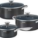 Induction Cookware Set 6-Piece, Stackable Kitchen Cooking Pots Set, 6qt 4.8qt & 2qt Pots with Lids, Dishwasher Safe & Oven Safe, Compatible with All Stoves, Black