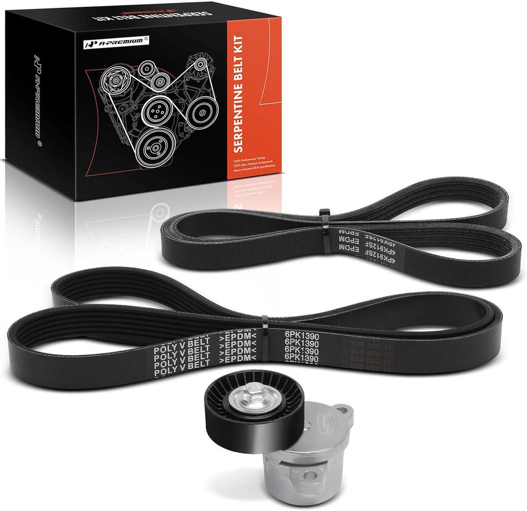 A-Premium Engine Serpentine Belt Drive Kit Compatible with Ford F-150 F150 2011-2017, Mustang 2015-2017 & Lincoln Navigator 2015-2017 - 3.5L 3.7L