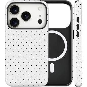 Magnetic for iPhone 17 Pro Case Cute Polka Dot Phone Case, Shockproof Slim TPU and Hard PC Protective Phone Cover Compatible with MagSafe Designed for Women Girls, White