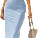 Realtix Elegant Satin Off The Shoulder Ruched Backless Maxi Dress for Women Strapless Tube Sleeveless Bridesmaid Dresses (Blue)