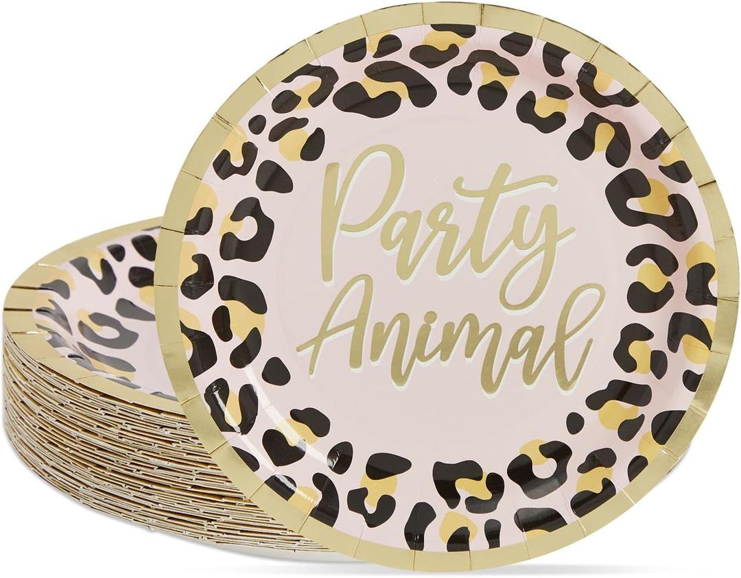 Sparkle and Bash Cheetah Print Paper Plates for Party Animal Safari Birthday Supplies (9 In, 48 Pack)