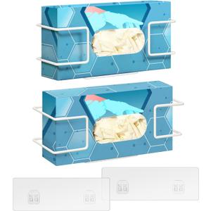 THYGIFTREE Glove Box Holder Wall Mount Dispenser, 2 Pack Metal Rack for Rubber Latex Disposable Gloves Facial Tissue, White