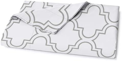 Lane Linen 100% Organic Cotton Twin Size Flat Sheet Only (66"x96") - Super Soft 100% Cotton Twin Flat Sheet - Lightweight & Durable Cotton Bed Sheet - Trellis Silver
