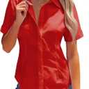 siliteelon Button Down Shirts for Women Stain-Resistant Short Sleeve Collared Dress Shirt Business Casual Tops Work Blouse, Red XL