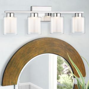 kudos Chrome Vanity Light, 4-Light Bathroom Light Fixtures, Modern LED Vanity Lights for Bathroom with Clear Glass and Frosted Glass, 3000K/4000K/5000K Adjustable, KDVL04-CH-4 (Silver)