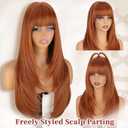 XIXIBI Ginger Wig with Bangs for Women,4x4 Realistic Scalp,Free Parting,Long Layered Wigs Realistic Synthetic Fiber Heat Resistant Natural Bangs for Daily Party Cosplay Use 26Inch