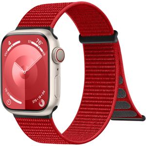 Compatible with Apple Watch Bands 38mm 40mm 41mm 42mm 44mm 45mm 46mm 49mm for Women Men, Adjustable Braided Sport Nylon Loop Straps for iWatch Series 11/10/9/8/7/6 SE/Ultra 3 2 1(Red)