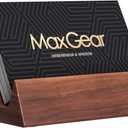MaxGear Walnut Wood Business Card Holder, Wooden Desk Organizer for Storing & Displaying Business Cards, Elegant Mountain Design with Non-Slip Base for Office