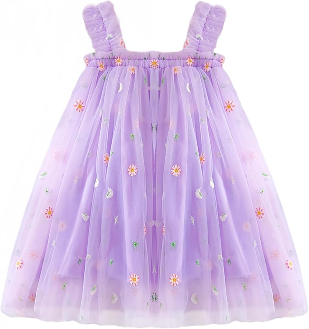 Baby Girls Tutu Flowers Dress, Toddler Baby Girls Sleeveless Sundress,Layered Princess Tulle Sundress Party Dress (Purple)