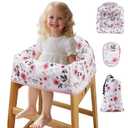 Baby High Chair Cover Restaurant with Strap Pads & 3-Point Harness, Machine Washable, Waterproof Portable Highchair Covers for Eating, Travel, Home Use - Fits Wooden Chairs, Pink Flowers