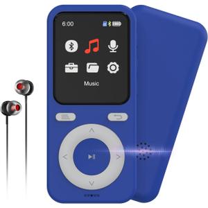 64GB MP3 Player with Bluetooth,Bluetooth Portable HiFi Lossless Sound MP3 Player with Speaker,Voice Recorder,Shuffle for Kids,Hiking,Running,Micro SD Card up to 128GB(Earbuds Included)