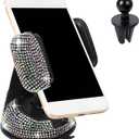 Bling Phone Holder for Car, Rhinestone Cell Phone Holder for Dashboard Windshield, 360 Adjustable Car Phone Mount with Air Vent Base, Universal Phone Holder Car Accessories (Colorful)