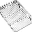 Baking Sheet with Wire Rack, Cookie Sheet Baking Pan Toaster Oven Tray with Cooling Rack, Stainless Steel Eighth Sheet Pan with Rack 9' x 7' x 1', Healthy & Non Stick & Dishwasher Safe