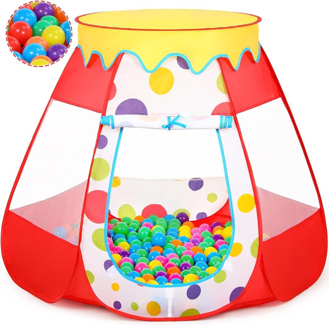 Baby Ball Pit for Toddler with 50 Balls, Kids Pop Up Play Tent for Girls, Princess Toys for Children Indoor & Outdoor Playhouse with Carry Bag (Red: 7 Bright Colors, 109x90cm/50 Balls)