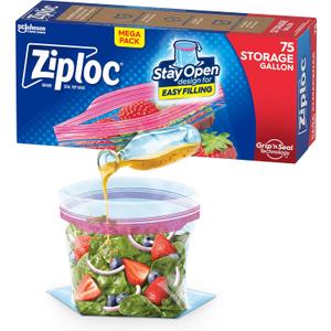 Ziploc Gallon Food Storage Bags, Stay Open Design with Stand-Up Bottom, Easy to Fill, 75 Count