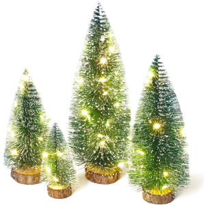Forty Wings Set of 4 Mini Christmas Tree Artificial Tree with Light Tabletop Snow Frosted Trees for Christmas Party Home Decoration, Christmas Decoration Item Xmas Christmas Decor