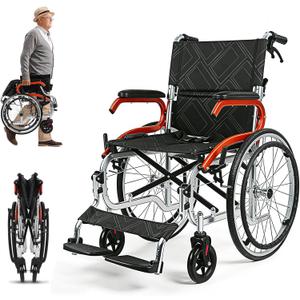 Wheelchairs for Adults,Self-propelled Wheelchair Lightweight Foldable Transport Wheelchair for Seniors,23.5lbs Portable Transfer Chair with Adjustable Leg Rest & Footrest