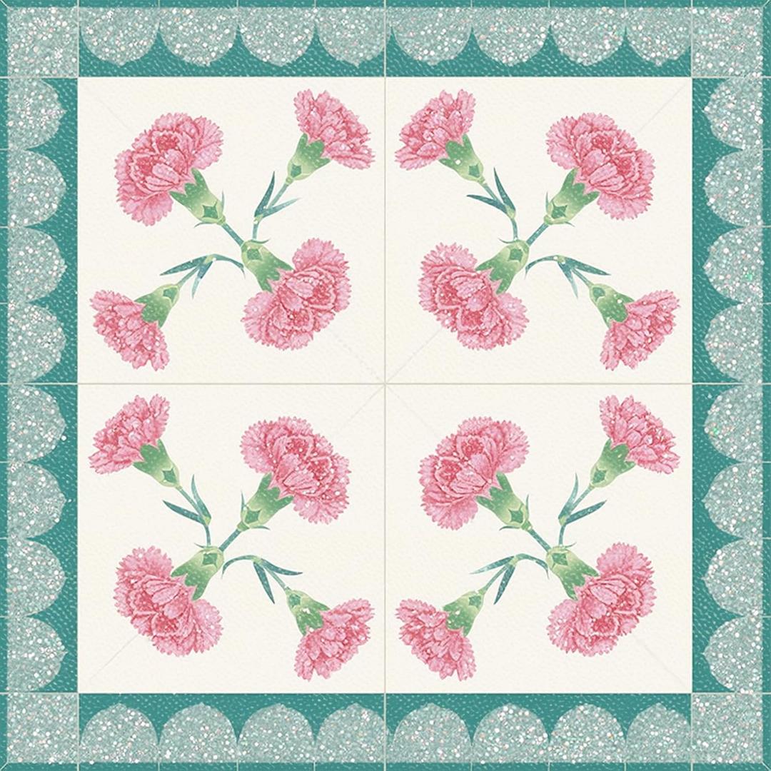 HOMETITUTE Pink Carnation Teal Peel Stick Floor Tile 12x12 Vinyl