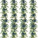 TOCHGREEN 4 Pack Artificial Eucalyptus Flower Garland with White and Blue Roses, Fake Rose Flower Greenery Garland Floral Vines for Wedding Home Party Table Runner Decor (Blue White, 4PCS)