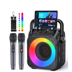 Karaoke Machine, Portable Bluetooth Speaker with 2 Wireless Microphones for Adults & Kids with Lights, Karaoke Microphone with PA System Supports USB/TF/FM/AUX for Home Party Home System Packages