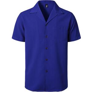 JEMITOP Men's Stretch Cuban Collar Shirt Summer Lightweight Short Sleeve Button Down Shirts with Pocket for Beach Vacation (3X-Large, Royal Blue)