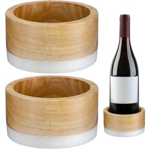 Baderke 2 Pcs Wood and Marble Wine Bottle Coaster Set, Wine Holder for Champagne Bottles and Any Occasion(White Base)
