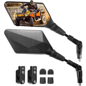 KEMIMOTO ATV Mirrors, 8MM 10MM Foldable Motorcycle Mirrors with 7/8" Handlebar Mounts, Clear Vision, Fit ATV Motorcycle Scooter Bike, Compatible with Polaris Sportsman, Outlander, Raptor