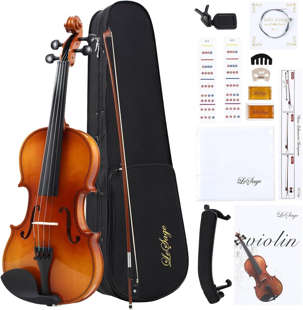 LeSage Violin 1/2 Set,Spruce Top, Maple Back & Sides, Ebony Fingerboard & Pegs,Aluminum-Magnesium Alloy Strings, Ebony Bow, Wood Shoulder Rest,with Case,Tuner, Rosin,Mute,Fingerboard Stickers