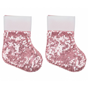 Realspring 12 Pcs Mini Sequin Christmas Stocking Bulk Mini Stockings Xmas Socks Bulk Christmas Tree Decoration for Home Party Sparkle Socking (Pink)