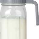 OneDream Breast Milk Pitcher 32oz Glass Pitcher with Lid, Formula Pitcher Leakproof Drip-Free Spout, Wide Mouth Mason Jar Pitcher for Easy Pouring, Dishwasher Safe Breastmilk Storage Pitcher (Gray)