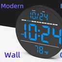 Digital Wall Clock with Large LED Display, Date, Temperature, Auto-Brightness | Small [PLUG-IN] Clock | Modern Electric Wall Clock for Bedroom, Classroom, Living Room, Home, Office, Farmhouse - Blue