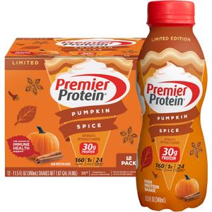 Premier Protein Shake Limited Edition 30g 1g Sugar 24 Vitamins Minerals Nutrients, Pumpkin Spice, 11.5 Fl Oz (Pack of 12) Artwork Case, No BB Date Found 
