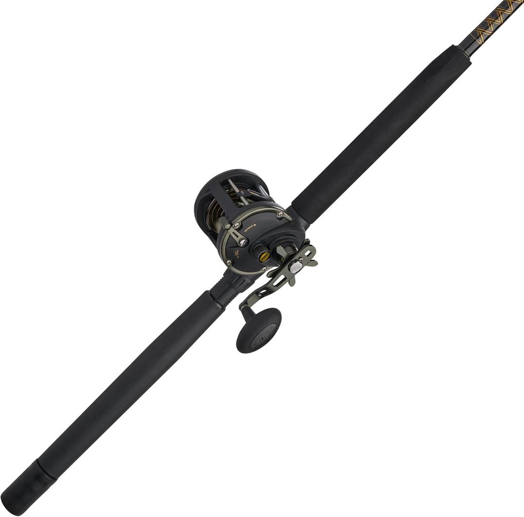 Penn 6'6" Squall II Level Wind Saltwater Rod and Reel Fishing Combo, 1-Piece Fishing Rod, Black/Gold
