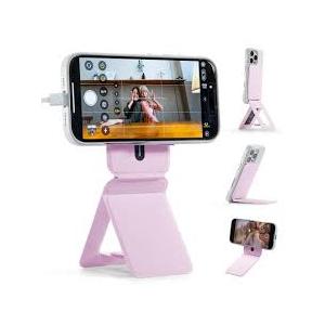MOFT Phone Tripod Stand Selfie Stick for iPhone, Multi-Angles iPhone Stand, Lightweight & Portable Phone Holder, Strong Magnets, MOVAS Vegan Leather, Travel Essentials, Jet Pink (Without Card Slot)