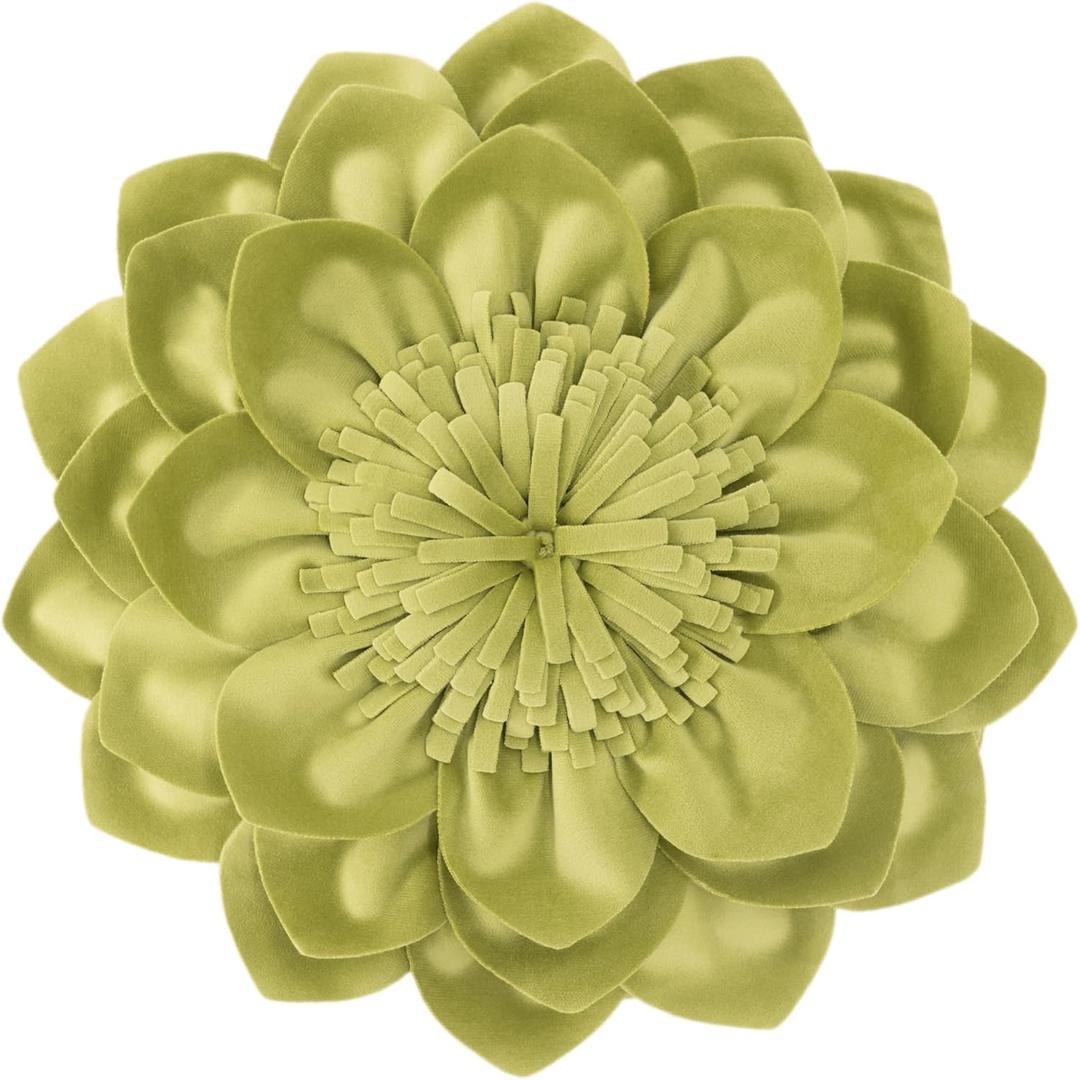 Decorative Throw Pillow 3D Flower Round Pillow Accent Handmade Cushion with Insert for Couch Bed Home Decor 12 Inch Green (12 inches, Green)